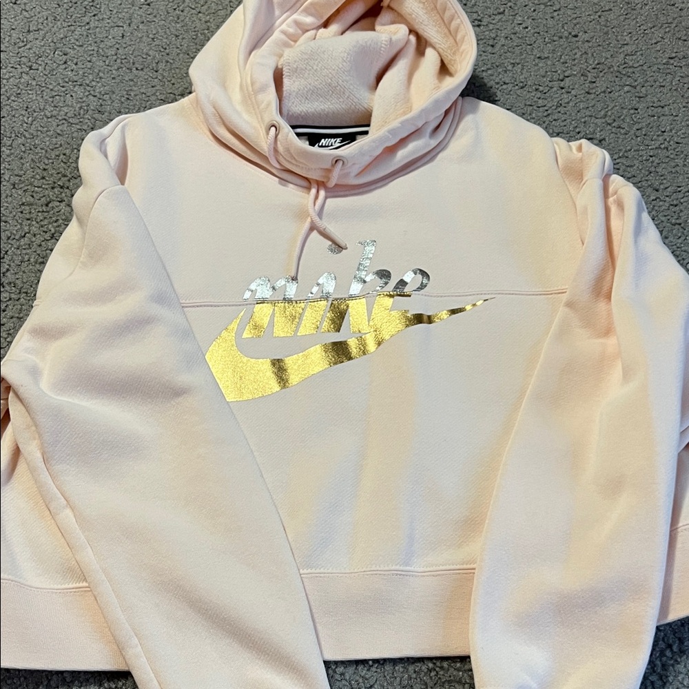 Nike Women's Soft Pink Hoodie with Metallic Logo